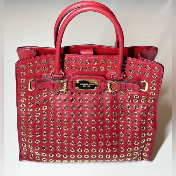 Michael Kors Women’s Leather Large Shoulder Tote Bag with Gold Studs - Picture 1 of 12